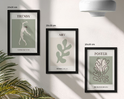 Composizione di 3 quadri Figure astratte e motivi vegetali in colori tenui