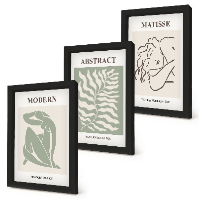 Trittico incorniciato Quadri eleganti nei toni del verde con figure e foglie