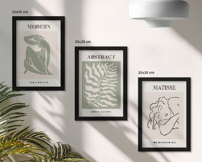 Trittico incorniciato Quadri eleganti nei toni del verde con figure e foglie