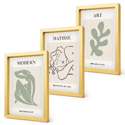 Composizione di 3 quadri con personaggi e piante dal design minimalista