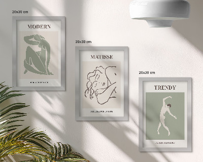 Trittico incorniciato Personaggi eleganti dalle forme e dai colori minimalisti
