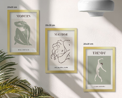 Trittico incorniciato Personaggi eleganti dalle forme e dai colori minimalisti