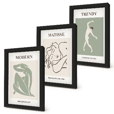 Trittico incorniciato Personaggi eleganti dalle forme e dai colori minimalisti