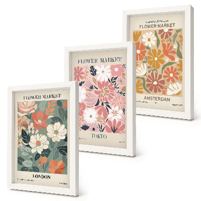 Trittico incorniciato Poster con motivi floreali di Londra, Tokyo e Amsterdam