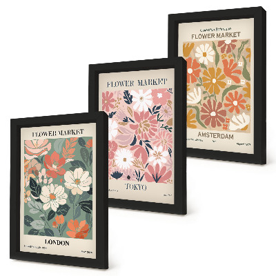 Trittico incorniciato Poster con motivi floreali di Londra, Tokyo e Amsterdam