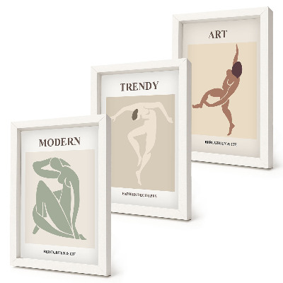 Trittico incorniciato Personaggi eleganti in tonalità minimaliste