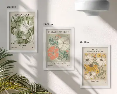 Trittico incorniciato con motivi floreali provenienti da varie città del mondo