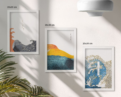 Trittico incorniciato Onde in stile grafico giapponese