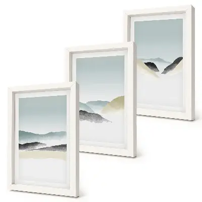 Composizione di 3 quadri montagne minimaliste con delicati colori pastello