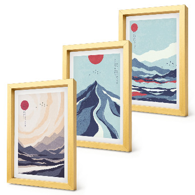 Trittico incorniciato Paesaggi montani astratti in stile giapponese