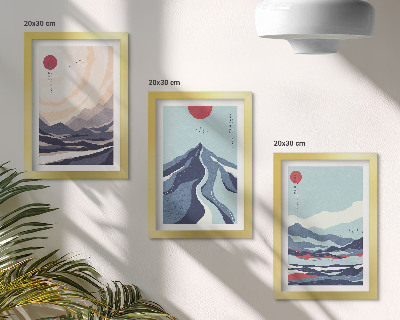 Trittico incorniciato Paesaggi montani astratti in stile giapponese
