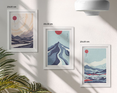 Trittico incorniciato Paesaggi montani astratti in stile giapponese