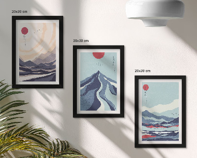 Trittico incorniciato Paesaggi montani astratti in stile giapponese