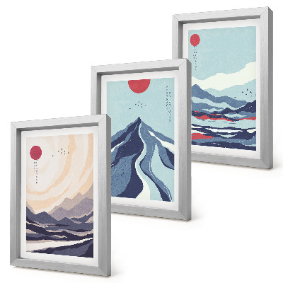 Trittico incorniciato Paesaggi montani astratti in stile giapponese