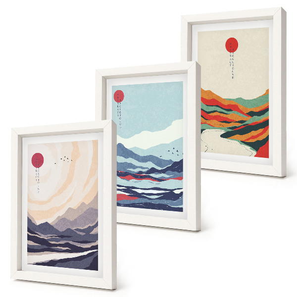 Trittico incorniciato Paesaggi montani astratti giapponesi