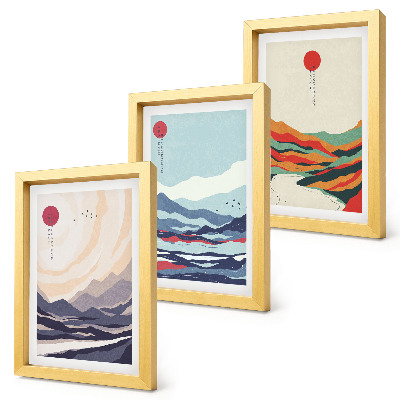Trittico incorniciato Paesaggi montani astratti giapponesi