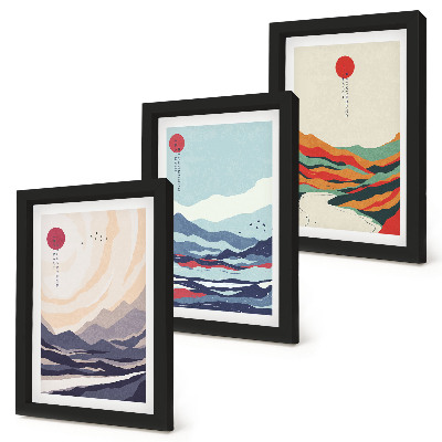 Trittico incorniciato Paesaggi montani astratti giapponesi