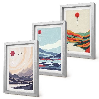 Trittico incorniciato Paesaggi montani astratti giapponesi