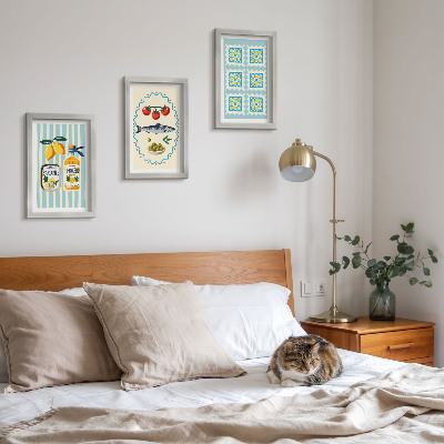 Composizione di 3 quadri Illustrazioni di cucine in stile mediterraneo