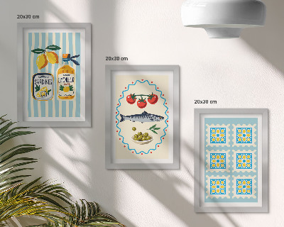 Composizione di 3 quadri Illustrazioni di cucine in stile mediterraneo