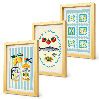 Composizione di 3 quadri Illustrazioni di cucine in stile mediterraneo