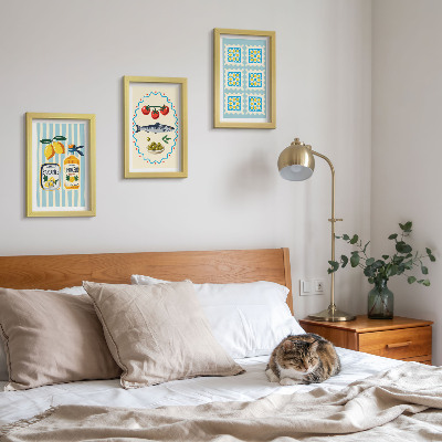 Composizione di 3 quadri Illustrazioni di cucine in stile mediterraneo