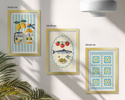 Composizione di 3 quadri Illustrazioni di cucine in stile mediterraneo