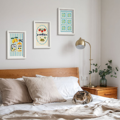 Composizione di 3 quadri Illustrazioni di cucine in stile mediterraneo