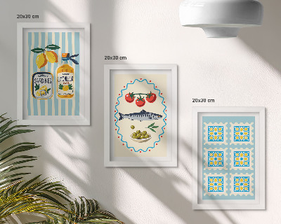 Composizione di 3 quadri Illustrazioni di cucine in stile mediterraneo