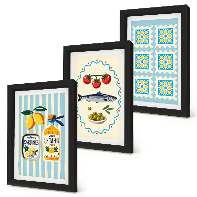 Composizione di 3 quadri Illustrazioni di cucine in stile mediterraneo