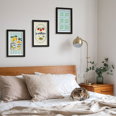 Composizione di 3 quadri Illustrazioni di cucine in stile mediterraneo