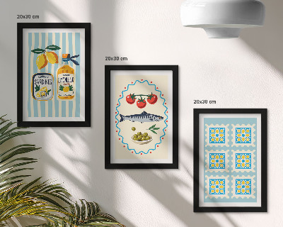 Composizione di 3 quadri Illustrazioni di cucine in stile mediterraneo
