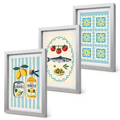 Composizione di 3 quadri Illustrazioni di cucine in stile mediterraneo