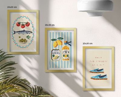 Trittico incorniciato Sapori e stile di vita italiani in immagini colorate.