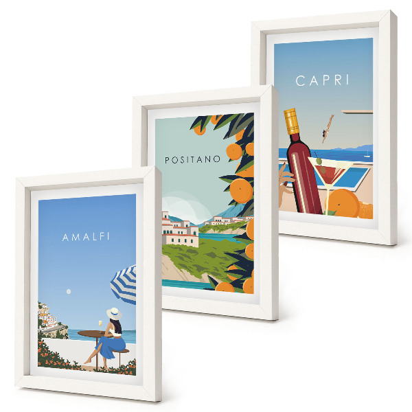Trittico incorniciato Panorami turistici di Amalfi, Positano e Capri