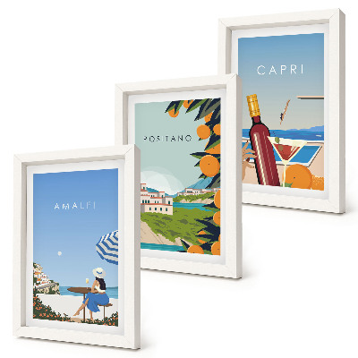 Trittico incorniciato Panorami turistici di Amalfi, Positano e Capri