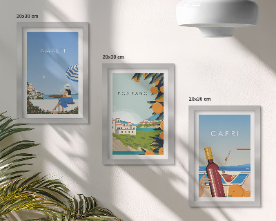 Trittico incorniciato Panorami turistici di Amalfi, Positano e Capri
