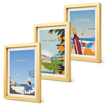 Trittico incorniciato Panorami turistici di Amalfi, Positano e Capri