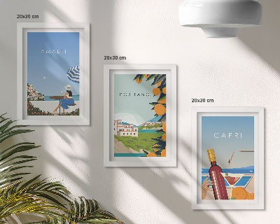 Trittico incorniciato Panorami turistici di Amalfi, Positano e Capri