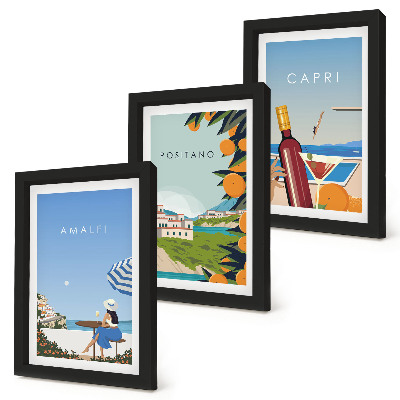 Trittico incorniciato Panorami turistici di Amalfi, Positano e Capri
