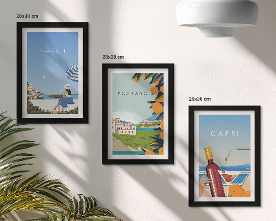 Trittico incorniciato Panorami turistici di Amalfi, Positano e Capri