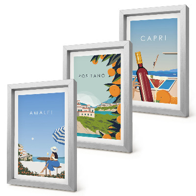 Trittico incorniciato Panorami turistici di Amalfi, Positano e Capri