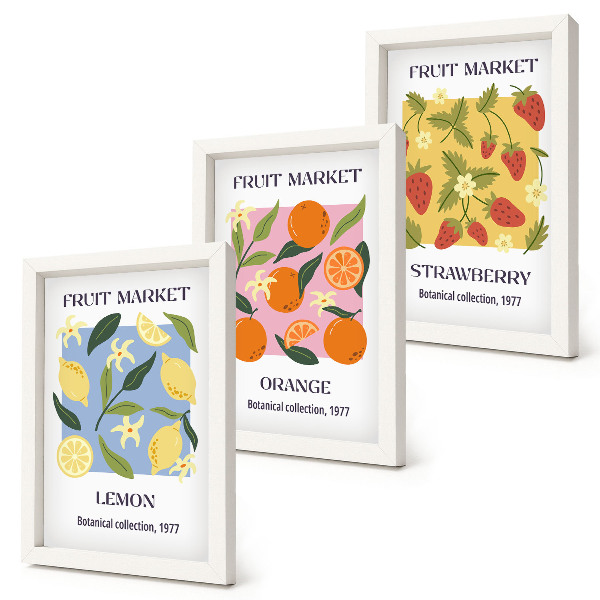Composizione di 3 quadri Poster di frutta con limoni, arance e fragole