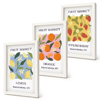 Composizione di 3 quadri Poster di frutta con limoni, arance e fragole