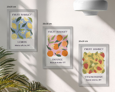 Composizione di 3 quadri Poster di frutta con limoni, arance e fragole