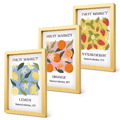 Composizione di 3 quadri Poster di frutta con limoni, arance e fragole