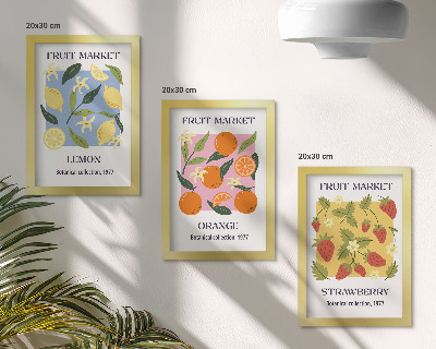 Composizione di 3 quadri Poster di frutta con limoni, arance e fragole