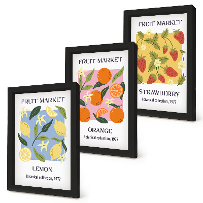 Composizione di 3 quadri Poster di frutta con limoni, arance e fragole