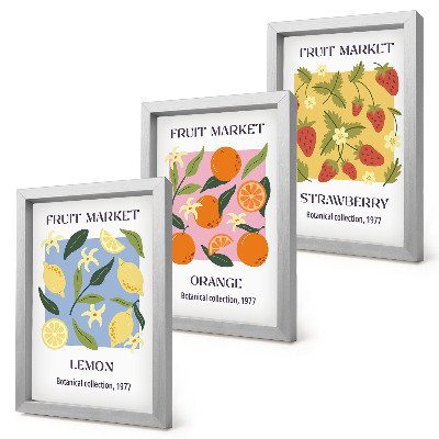 Composizione di 3 quadri Poster di frutta con limoni, arance e fragole