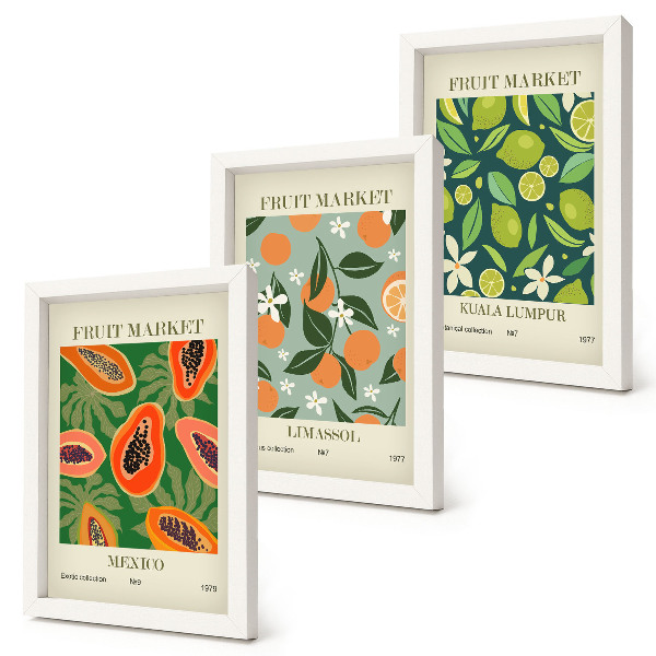 Composizione di 3 quadri Poster vintage con motivi di frutta